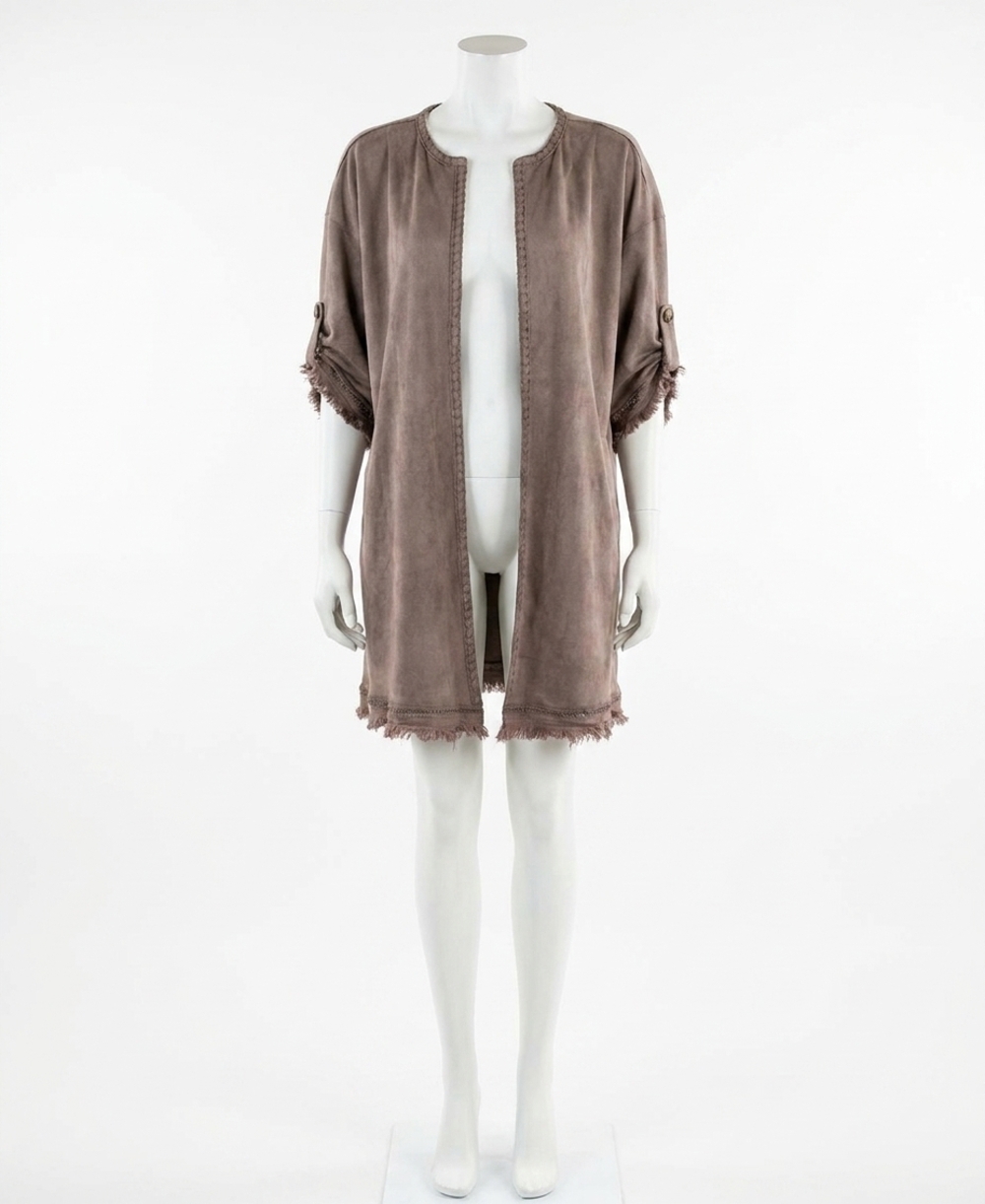 NEW DAVI & DANI suede fringed cardigan in grey